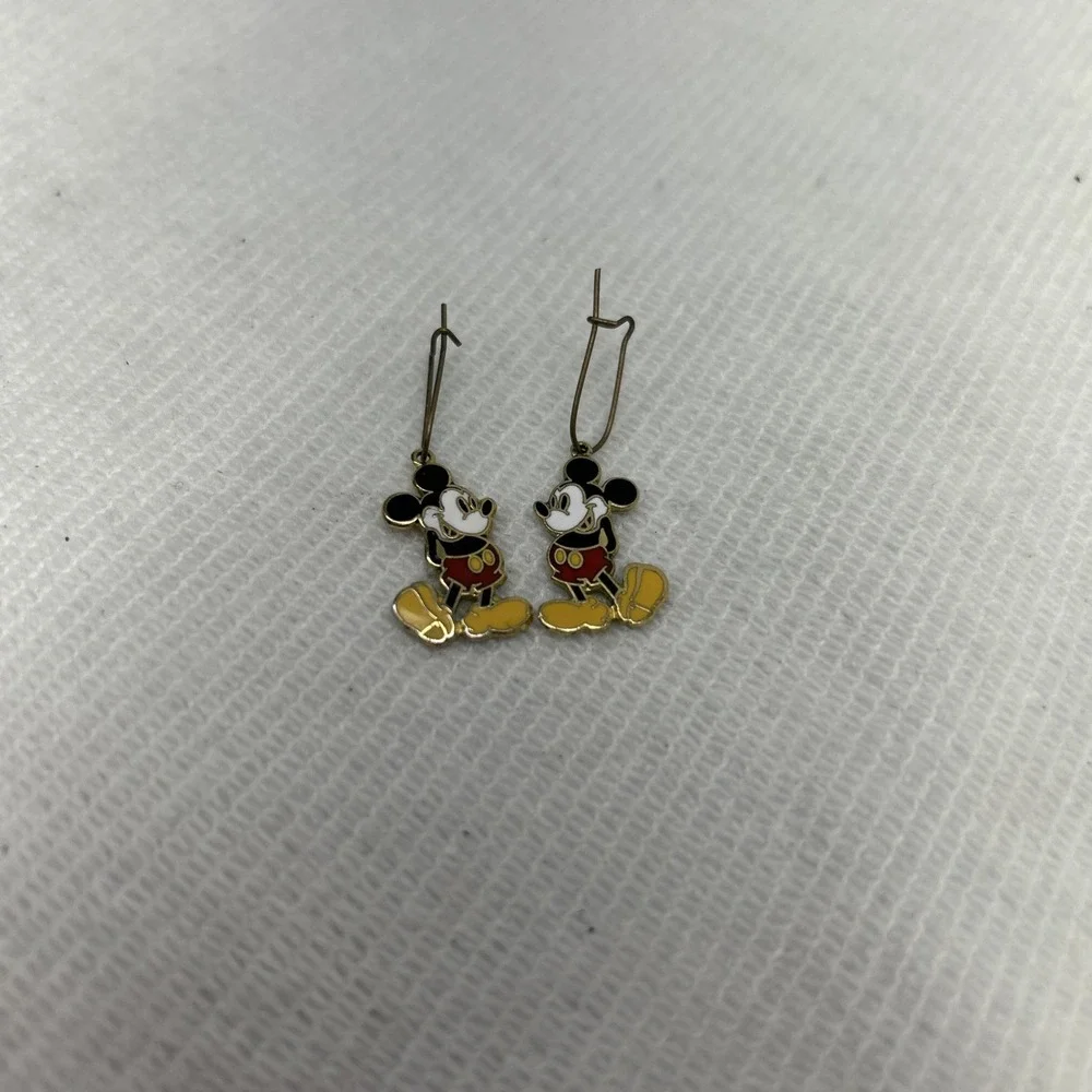 Mickey Mouse Enamel Dangle Earrings Vintage Disney Memorabilia Gold Tone